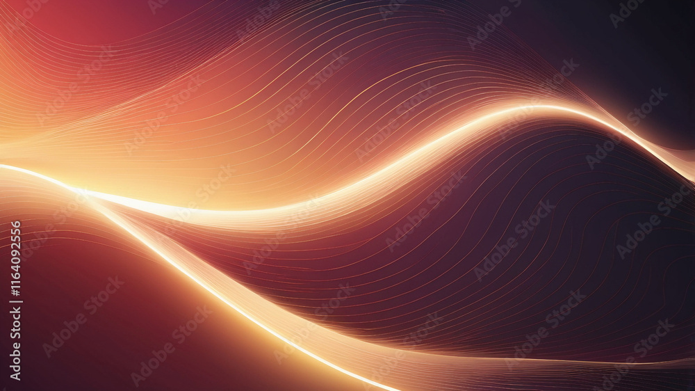 Obraz premium Flowing textured backdrop with glowing light trails gently rippling across. The smooth surface highlights the interplay of light and motion, creating a captivating design.