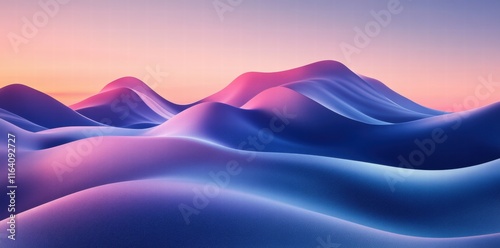 Abstract landscape of smooth, undulating hills in soft pastel colors at dawn.