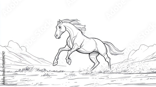 Line drawing of a horse galloping across a field. photo