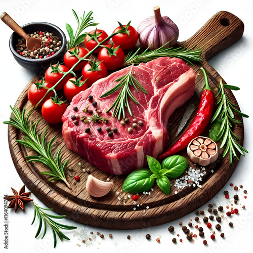 Fresh meat with some herbs on the kitchen table