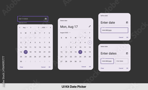 Mobile UI kit Date Picker, vector asset, user interface template with realistic design