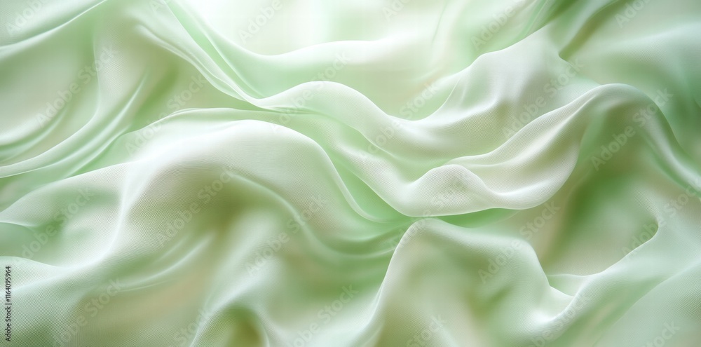 Fototapeta premium Smooth, flowing fabric in soft green hues, creating an elegant and serene atmosphere.