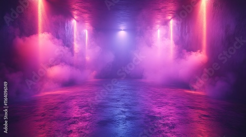 Wallpaper Mural Neon lights illuminate a smoky, grunge room. Torontodigital.ca