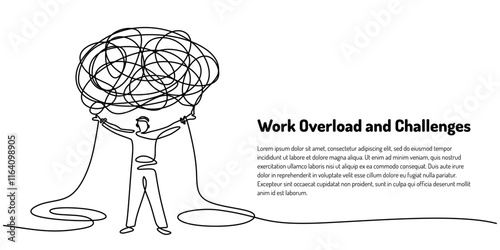 Continuous one line drawing of a man holding a large load, depicting stress and managing responsibilities.