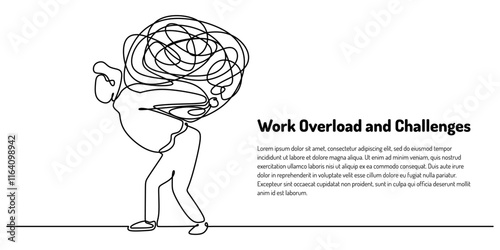 One line drawing of a man carrying a heavy load, symbolizing work pressure and responsibility.