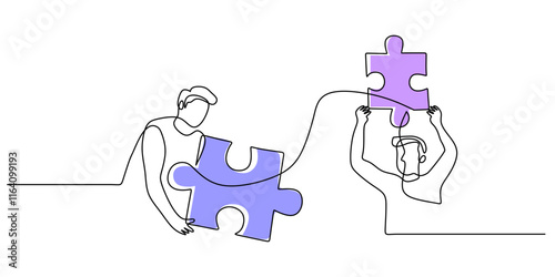 One line drawing of a man holding a large puzzle piece, highlighting problem solving and challenges.