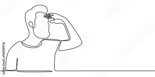 Continuous one line drawing of a man in a respectful pose, highlighting humility and dignity.