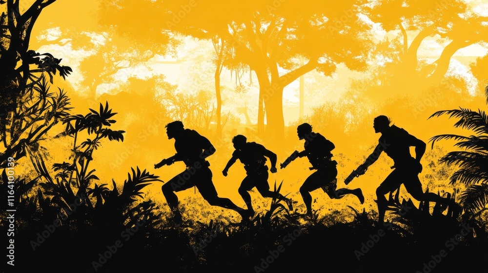 Silhouettes in a Sunlit Jungle Scene Silhouettes in a Sunlit Jungle Scene