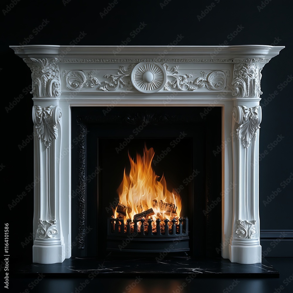 Elegant White Fireplace Isolated on Black Background: Modern and Sleek Design Ideas Elegant White Fireplace Isolated on Black Background: Modern and Sleek Design Ideas