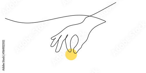 Hand giving a donation in continuous line drawing, symbolizing charity and generosity.