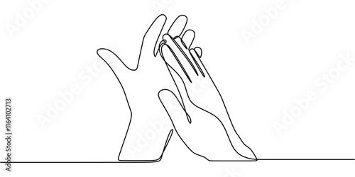Continuous line drawing of clapping hands, representing recognition and applause.