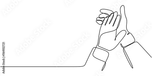 Clapping hands in continuous line drawing, symbolizing celebration and acknowledgment.