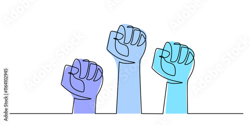 Raised Fist Continuous Line Drawing. Symbol of Power Resistance and Solidarity