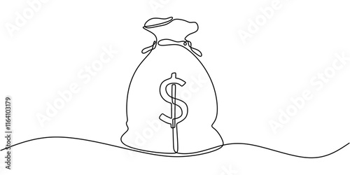 Money Bag one line drawing. Finance, business, and banking concept. Minimalist vector illustration.