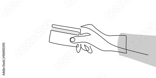 Hand Holding Credit Card one line drawing. Finance, business, and banking concept. Minimalist vector artwork.