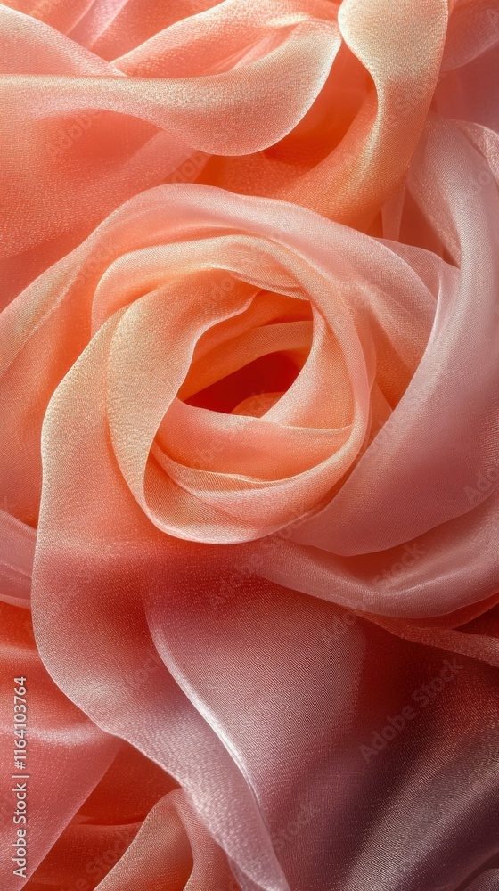 Obraz premium A close-up of soft, flowing fabric in shades of peach and pink, resembling a flower.