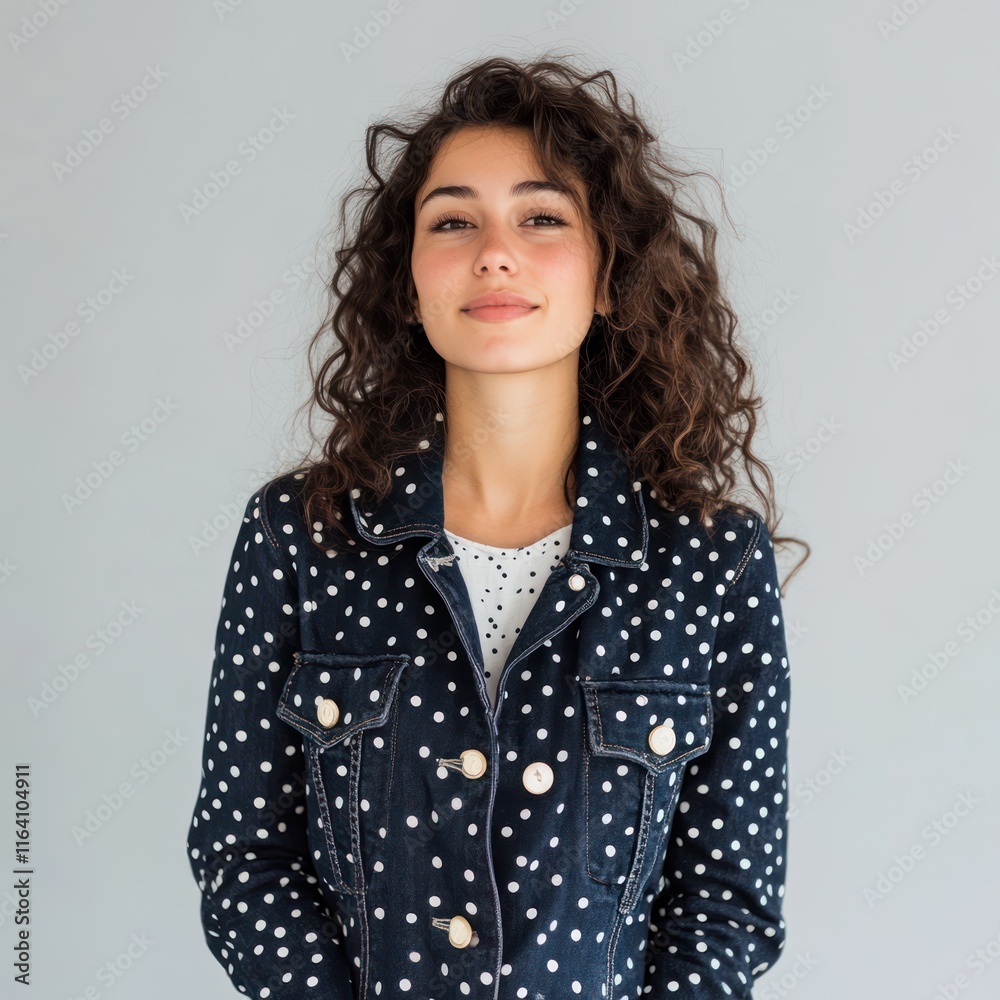 Slim curly female model in polka dot dress Isolated on White Background Generative AI Slim curly female model in polka dot dress Isolated on White Background Generative AI