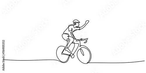 Continuous Line Drawing of Cyclist on Road Bike. Depicting Fitness Journey and Healthy Living