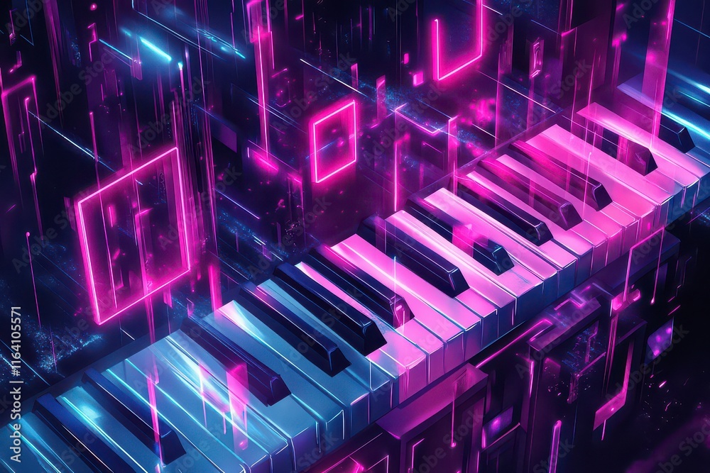 Ethereal Digital Keys with Neon Glow in Symmetrical Design