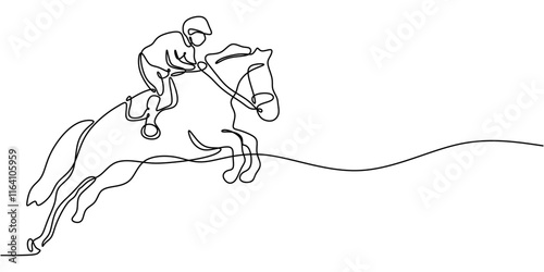 Continuous Line Drawing of a Man Riding Horse. Showcasing Athleticism and Elegance in Equestrian Sport