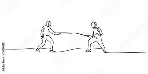 Fencer Engaging in Duel. Symbolizing Focus, Precision, and Athleticism. One Line Drawing for Fencing