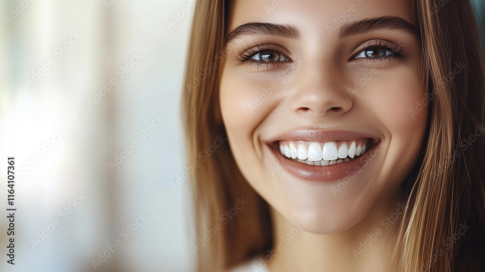 Close-up of a smiling woman with perfect white teeth Close-up of a smiling woman with perfect white teeth