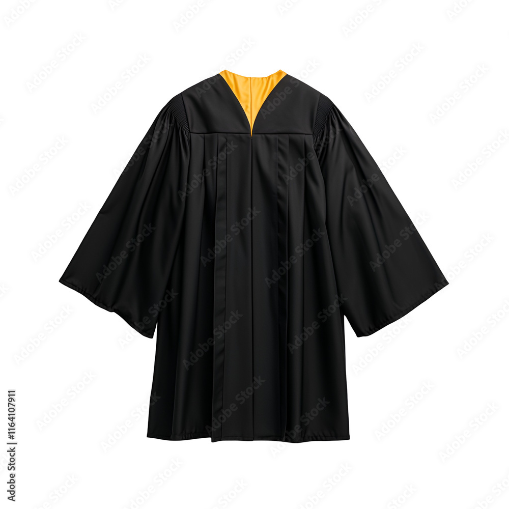 Black graduation gown with an orange collar, isolated on a white background. transparent background. Black graduation gown with an orange collar, isolated on a white background. transparent background.