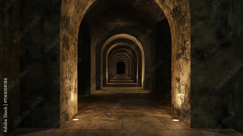 Fototapeta premium Corridor in a dark room with glowing lights