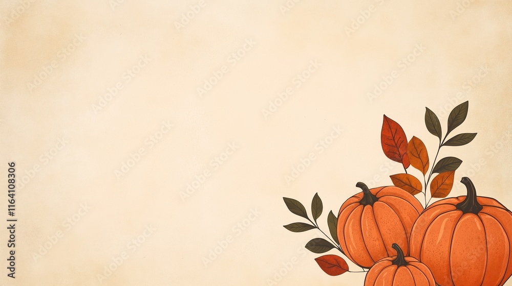 Fototapeta premium Thanksgiving Pumpkin Background in Warm Earthy Tones with Autumn Leaves for Seasonal Celebrations and Festive Designs