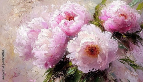 Fototapeta Naklejka Na Ścianę i Meble -  Captivating oil painting of pink peonies in a stunning bouquet.