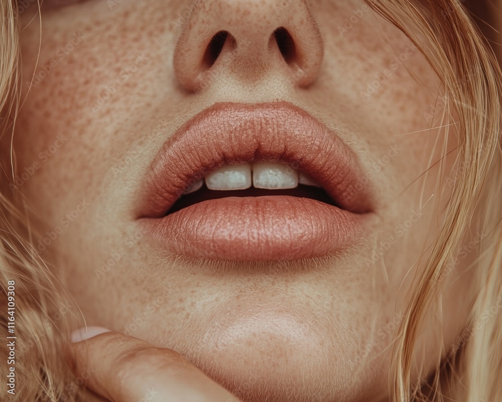 Obraz premium Close-up of Freckled Face and Lips