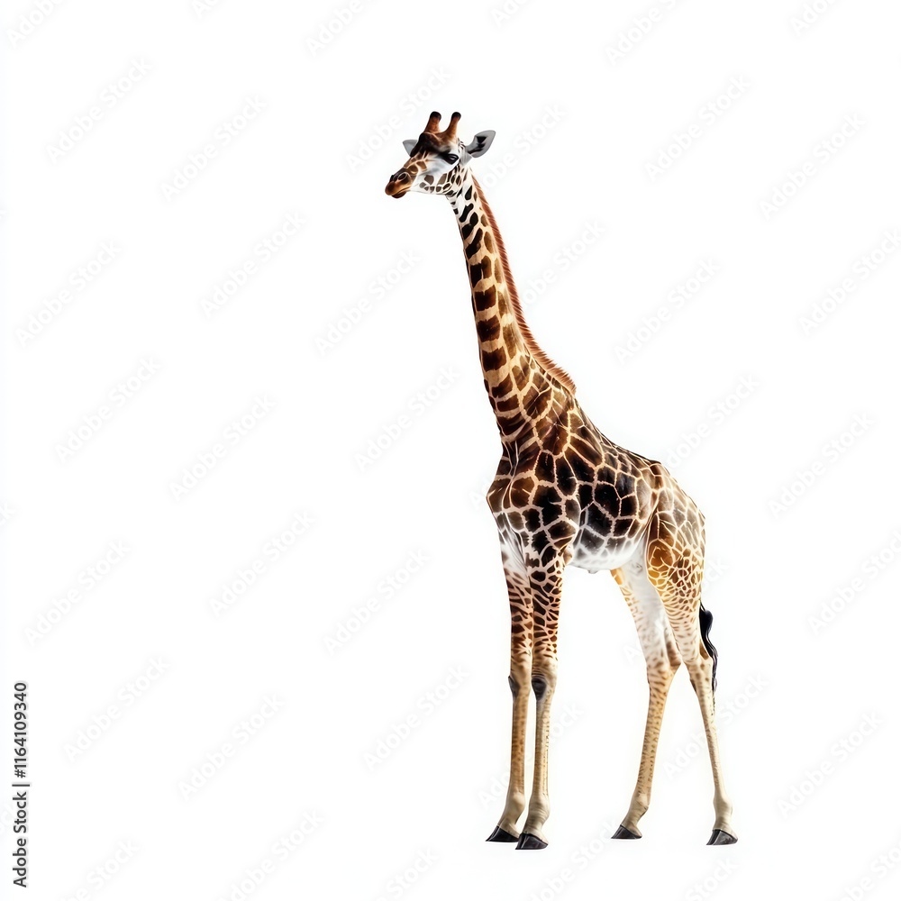 Side view of giraffe Isolated on White Background Generative AI Side view of giraffe Isolated on White Background Generative AI