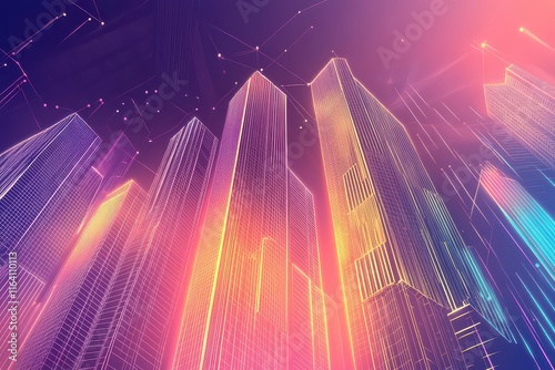 Geometric Skyscrapers with Soft Glow Lighting