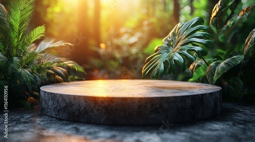 A stage podium mockup featuring customizable banners and adjustable lighting effects to create diverse atmospheres