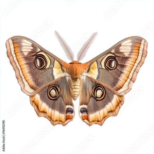 Silkmoth Emperor Moth Saturnia pavonia Isolated on White Background Generative AI photo