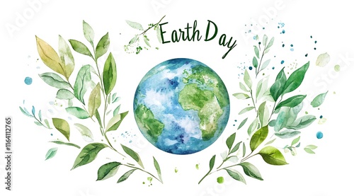 Watercolor Earth Day banner with text Earth Day