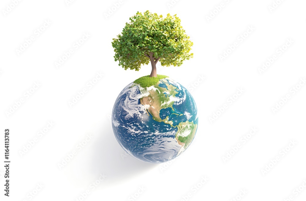 3D illustration of the Earth with a tree on top, earth day concept 3D illustration of the Earth with a tree on top, earth day concept