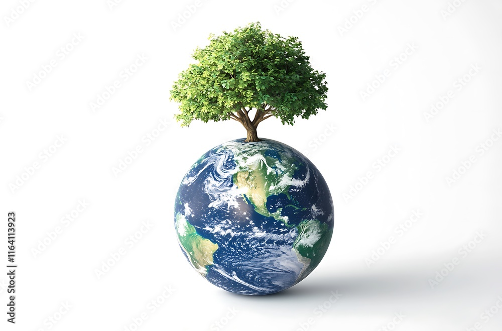 3D illustration of the Earth with a tree on top, earth day concept 3D illustration of the Earth with a tree on top, earth day concept