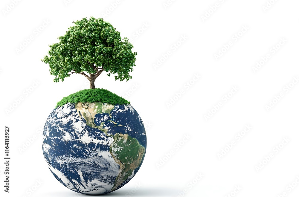 3D illustration of the Earth with a tree on top, earth day concept 3D illustration of the Earth with a tree on top, earth day concept