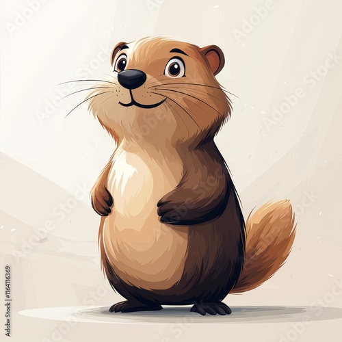 A cartoon groundhog standing upright, with his front paws crossed