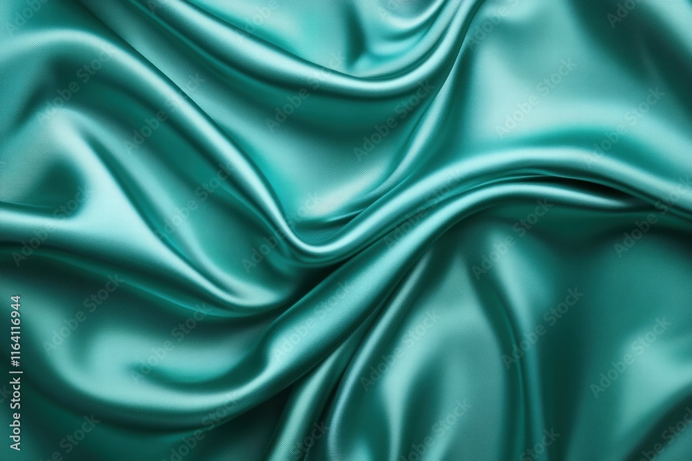 Fototapeta premium A close-up of smooth, teal satin fabric with flowing folds and subtle sheen.