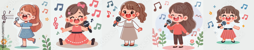 little girl singing vector set little girl singing vector set