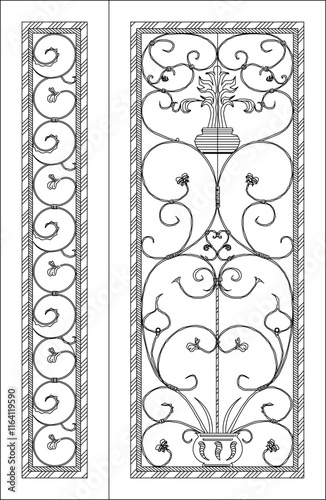 vector sketch illustration of the silhouette of a classic vintage iron fence gate design.eps