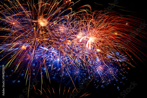 Obraz na płótnie colourful firework display set for celebration happy new year and merry christmas and fireworks on black background w salonie