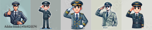 vector set of pilots saluting