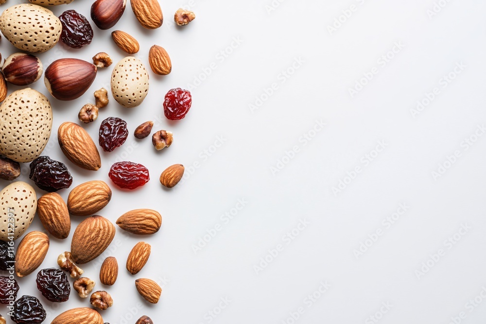 Assorted Nuts and Dried Fruits on Light Background for Healthy Snack Concept Assorted Nuts and Dried Fruits on Light Background for Healthy Snack Concept