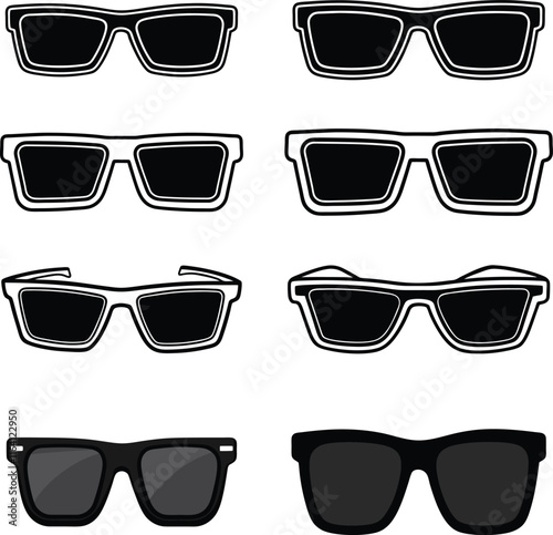 Black modern rectangular sunglasses with dark glass on white background Print