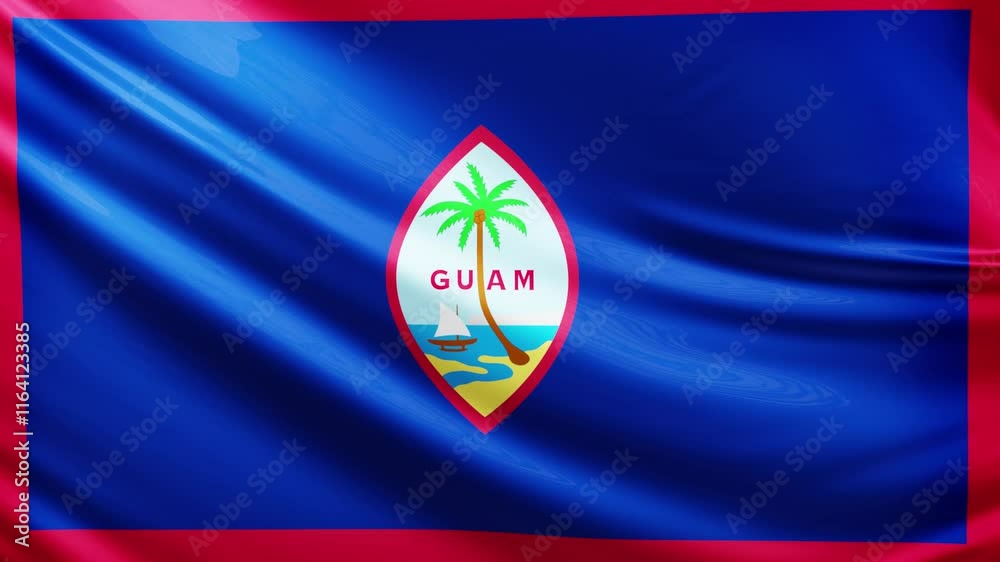 Guam flag video, close-up shot of symbol of guam island nation, oceania, animated flag background video, 3D video of a flag, national symbol of the people, patriotism, full screen