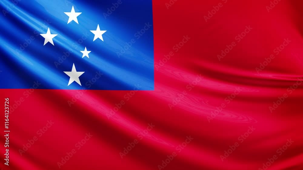 Samoa flag video, close-up shot of symbol of samoa nation, oceania, animated flag background video, 3D video of a flag, national symbol of the people, patriotism, full screen