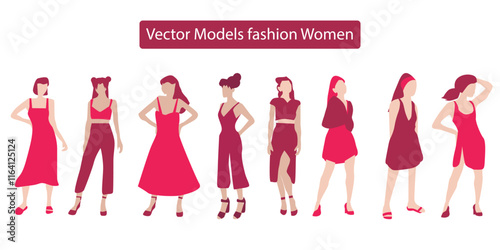 Stylish vector illustration of female fashion model in modern clothes. Perfect for fashion design projects, promotional materials and creative branding that emphasize elegance, femininity 